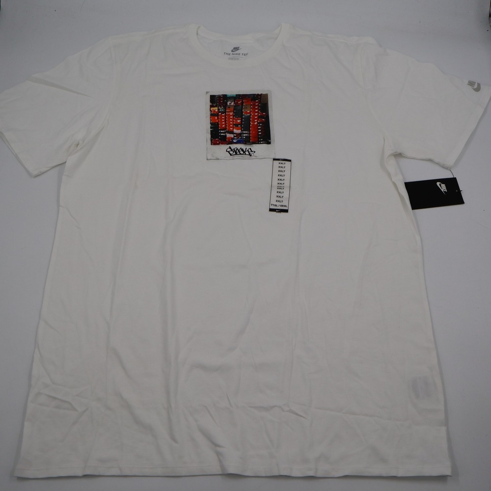 Nike Graphic T-Shirt Mens 2XLT White Stacks Sneaker Box Polaroid AA6315-100